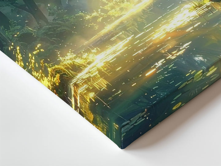 Golden Glade Pond Canvas – Dreamlike Forest with Sunlit Trees & Tranquil Water - Gifitto
