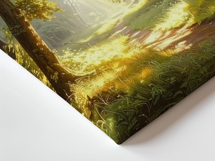 Golden Forest Path Canvas – Warm Sunlit Trail Through Peaceful Woodland - Gifitto