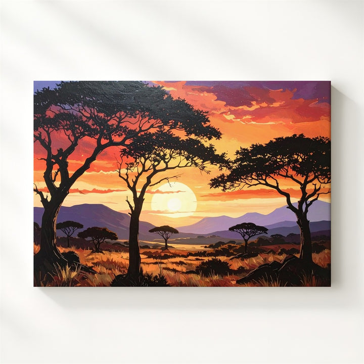 Savanna Sunset Canvas – Dramatic African Landscape with Silhouetted Acacias - Gifitto