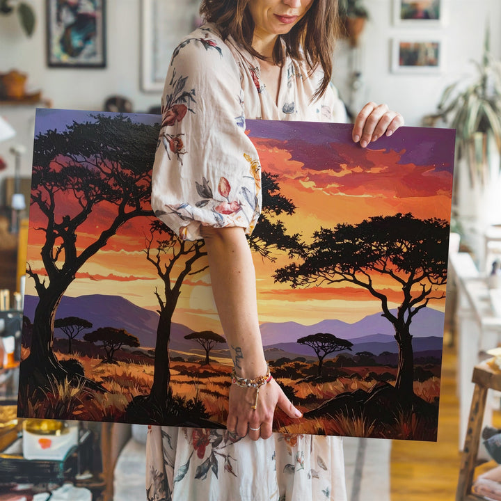 Savanna Sunset Canvas – Dramatic African Landscape with Silhouetted Acacias - Gifitto