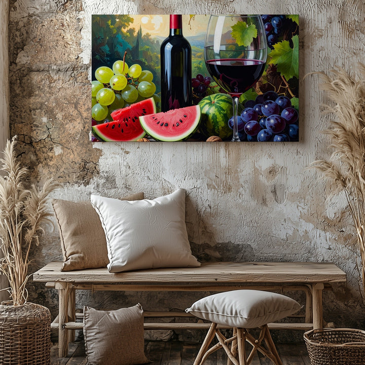 Summer Harvest Still Life Canvas – Colorful Fruit & Wine Celebration Art - Gifitto