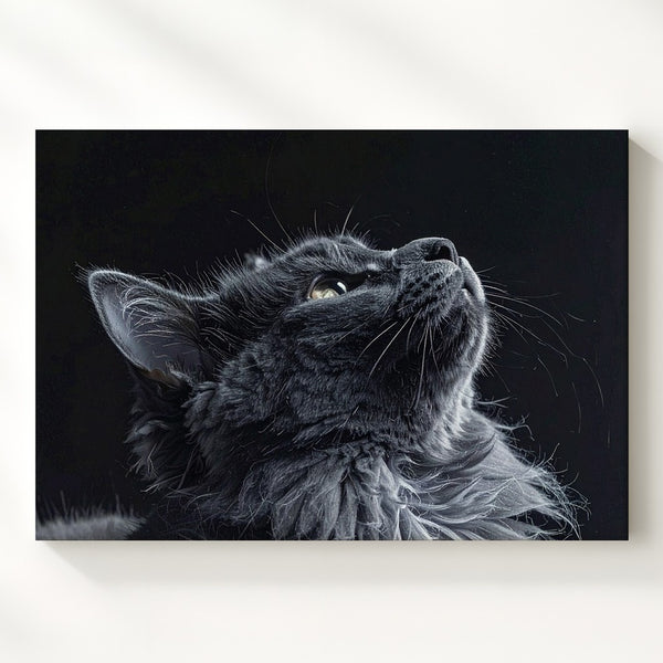 Serene Gray Cat Portrait Canvas – Dramatic Black-and-White Feline Wall Art - Gifitto