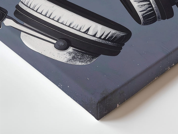 Minimal Headset Canvas – Vintage-Inspired Audio Art on Blue-Gray - Gifitto