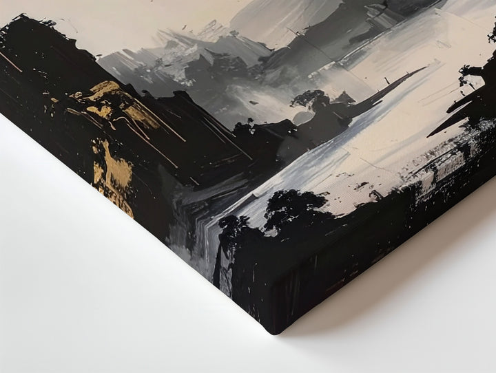 Golden Mist Canvas – Ethereal Abstract Art with Gold and Black Tones - Gifitto
