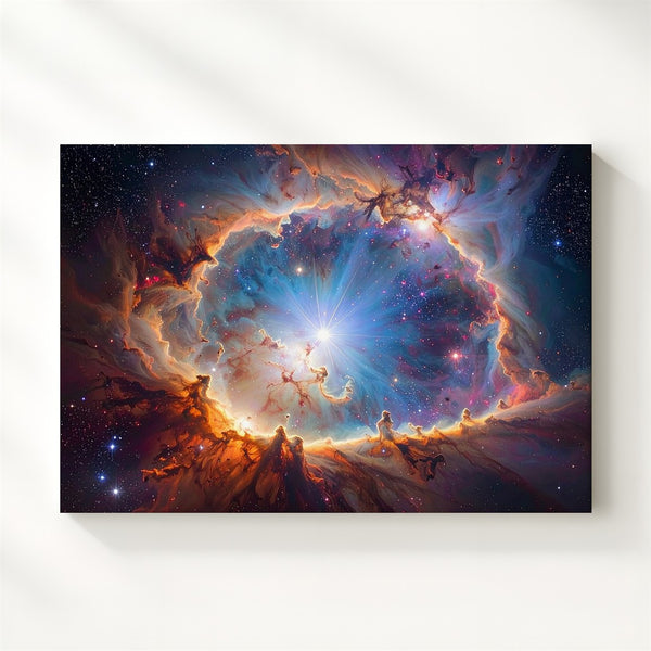 Stellar Birth Nebula Canvas – Chaotic Orange & Blue Galactic Core - Gifitto