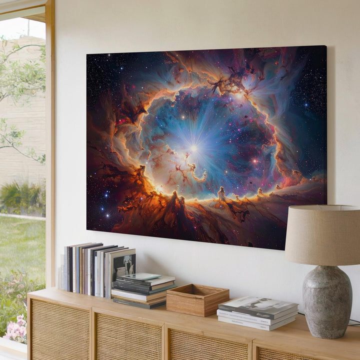 Stellar Birth Nebula Canvas – Chaotic Orange & Blue Galactic Core - Gifitto