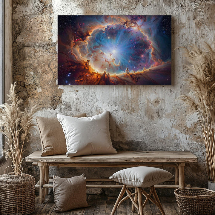 Stellar Birth Nebula Canvas – Chaotic Orange & Blue Galactic Core - Gifitto