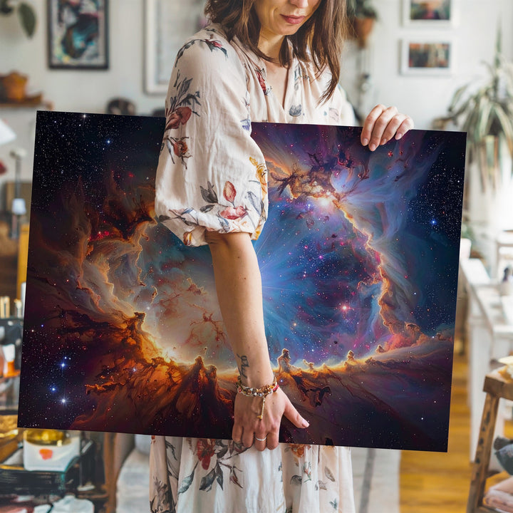 Stellar Birth Nebula Canvas – Chaotic Orange & Blue Galactic Core - Gifitto