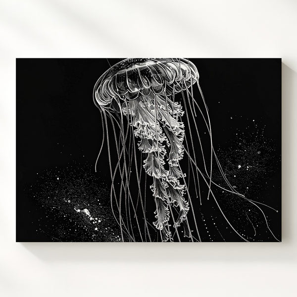 Surreal Jellyfish-Human Hybrid Canvas – Monochrome Fantasy Marine Art