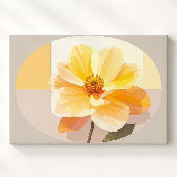 Radiant Yellow Bloom Canvas – Minimalist Floral Oval Wall Art - Gifitto