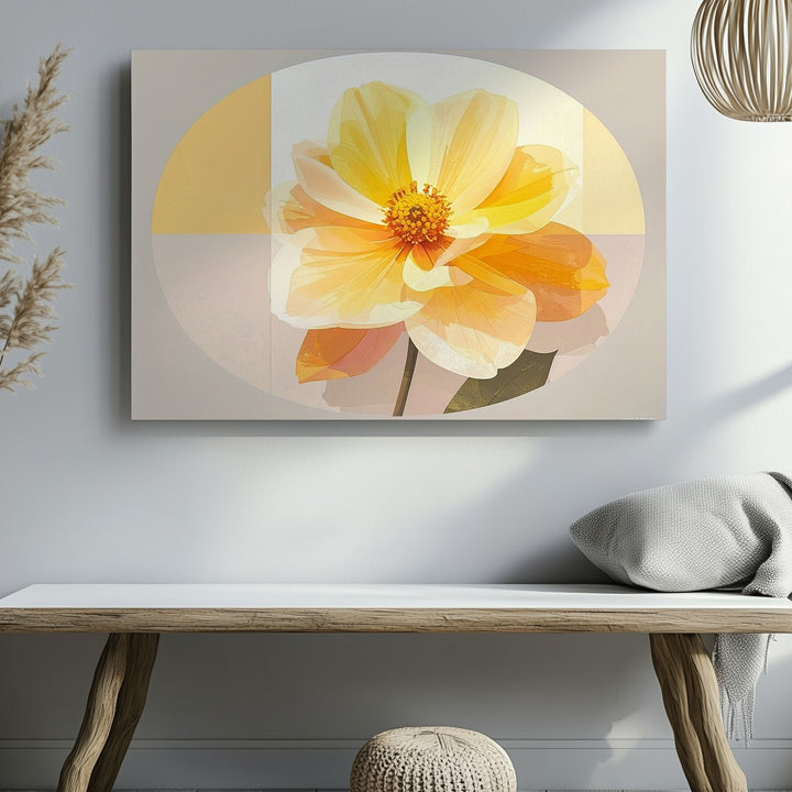 Radiant Yellow Bloom Canvas – Minimalist Floral Oval Wall Art - Gifitto