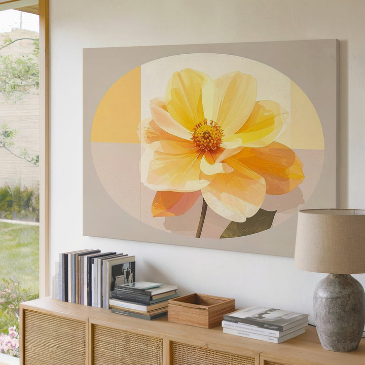 Radiant Yellow Bloom Canvas – Minimalist Floral Oval Wall Art - Gifitto