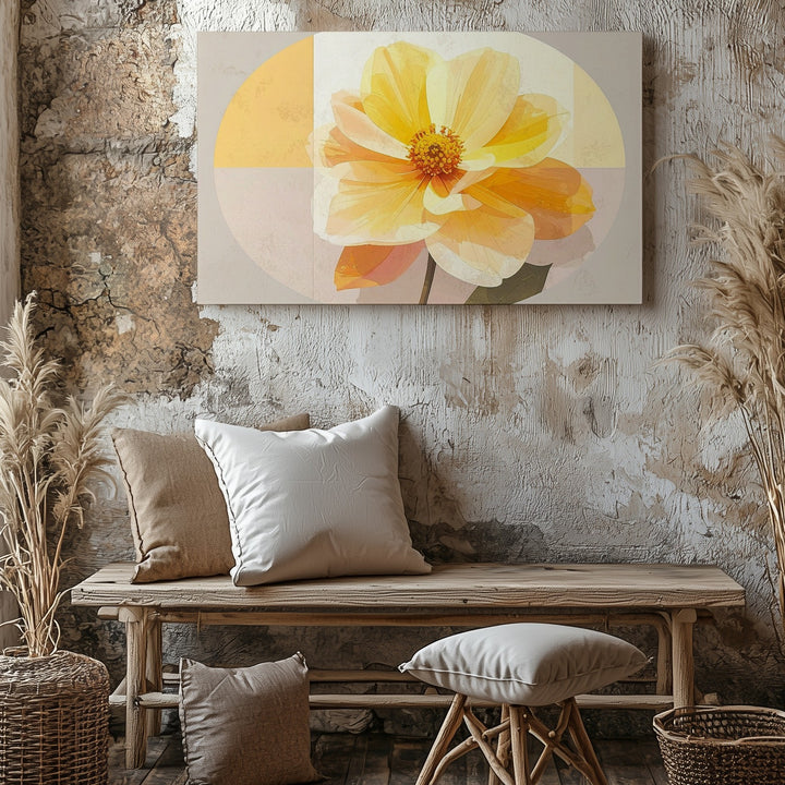 Radiant Yellow Bloom Canvas – Minimalist Floral Oval Wall Art - Gifitto