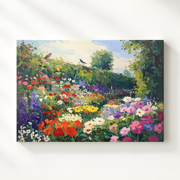 Vertical Garden Bloom Canvas – Klimt-Inspired Textured Floral Wall Art - Gifitto
