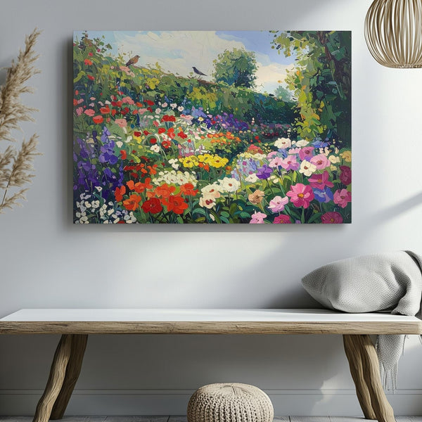 Vertical Garden Bloom Canvas – Klimt-Inspired Textured Floral Wall Art - Gifitto