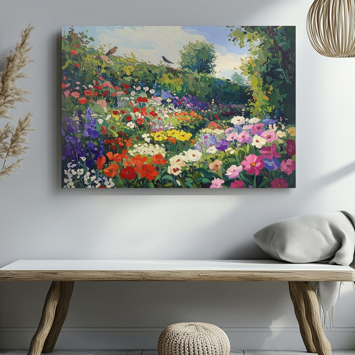 Vertical Garden Bloom Canvas – Klimt-Inspired Textured Floral Wall Art - Gifitto