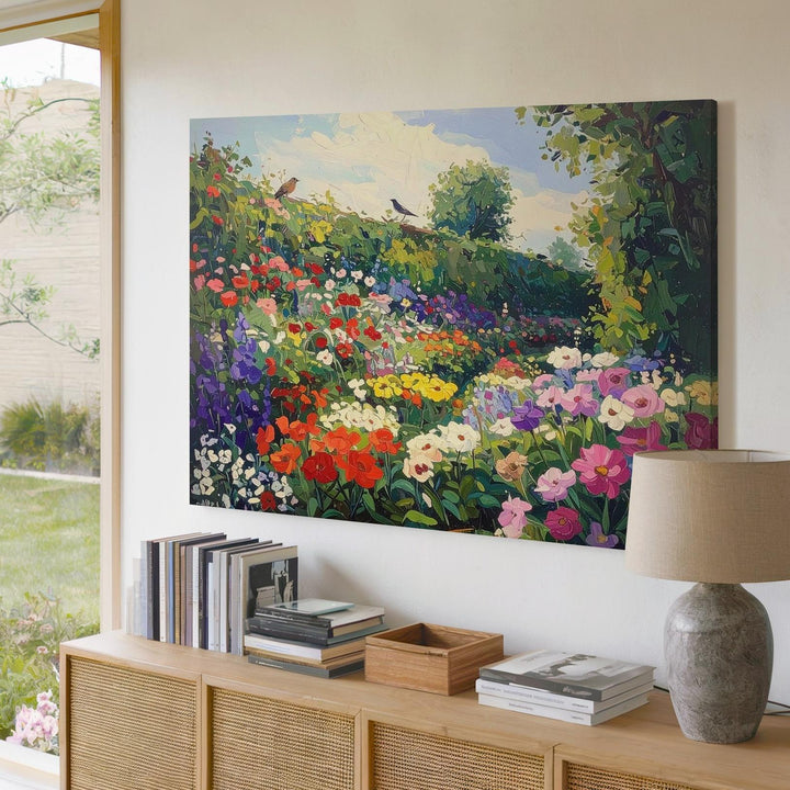 Vertical Garden Bloom Canvas – Klimt-Inspired Textured Floral Wall Art - Gifitto