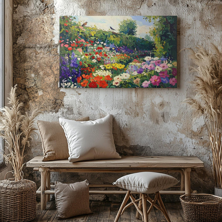 Vertical Garden Bloom Canvas – Klimt-Inspired Textured Floral Wall Art - Gifitto