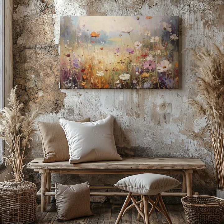 Whispers of Wildflowers Canvas – Soft Romantic Meadow in Golden Light - Gifitto