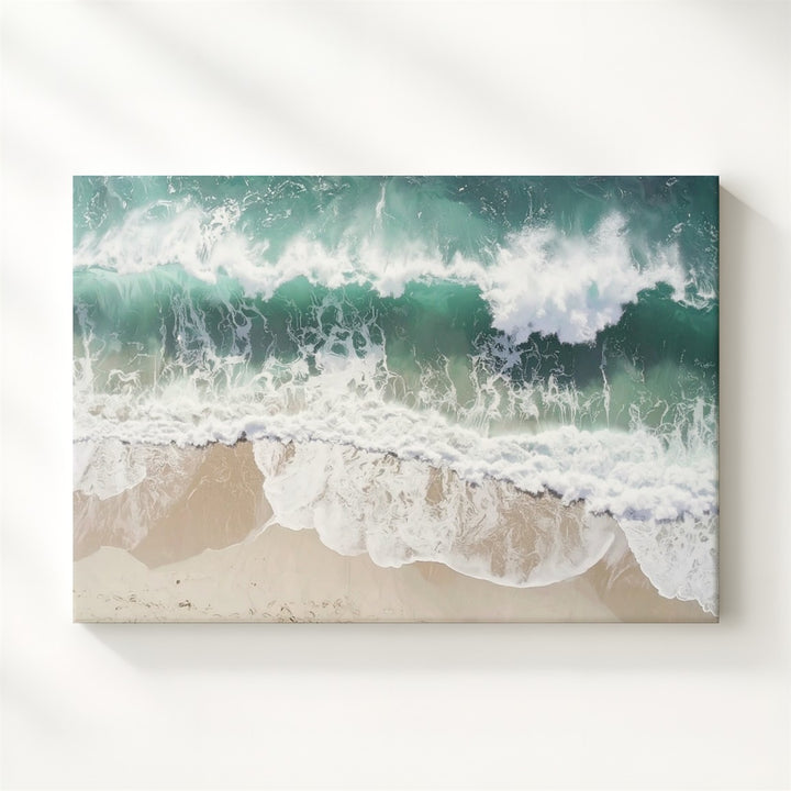 Coastal Rhythm Canvas – Aerial Ocean Waves with Sandy Beach & Sea Foam - Gifitto