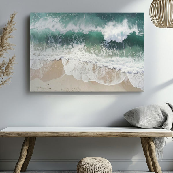Coastal Rhythm Canvas – Aerial Ocean Waves with Sandy Beach & Sea Foam - Gifitto