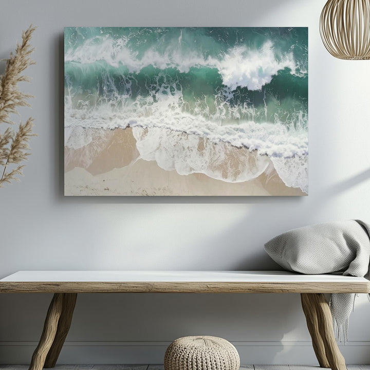 Coastal Rhythm Canvas – Aerial Ocean Waves with Sandy Beach & Sea Foam - Gifitto