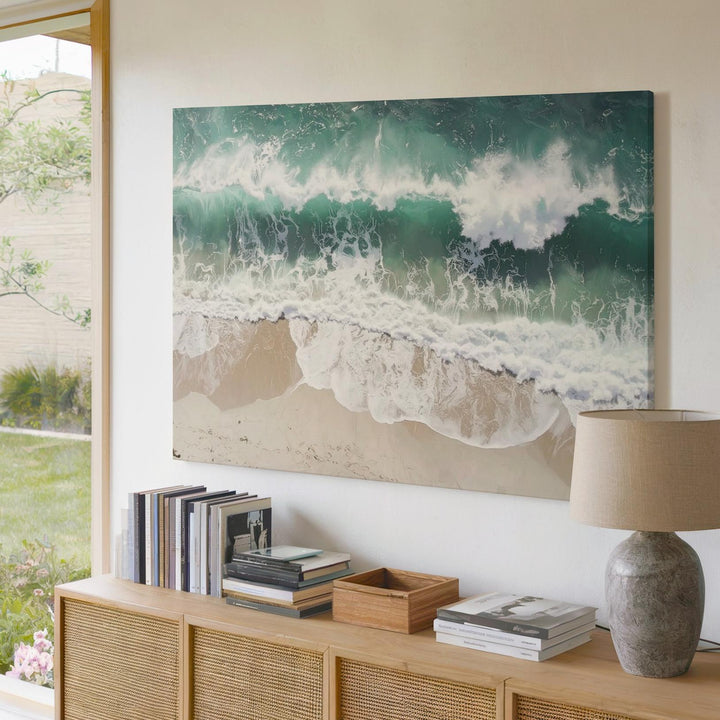 Coastal Rhythm Canvas – Aerial Ocean Waves with Sandy Beach & Sea Foam - Gifitto