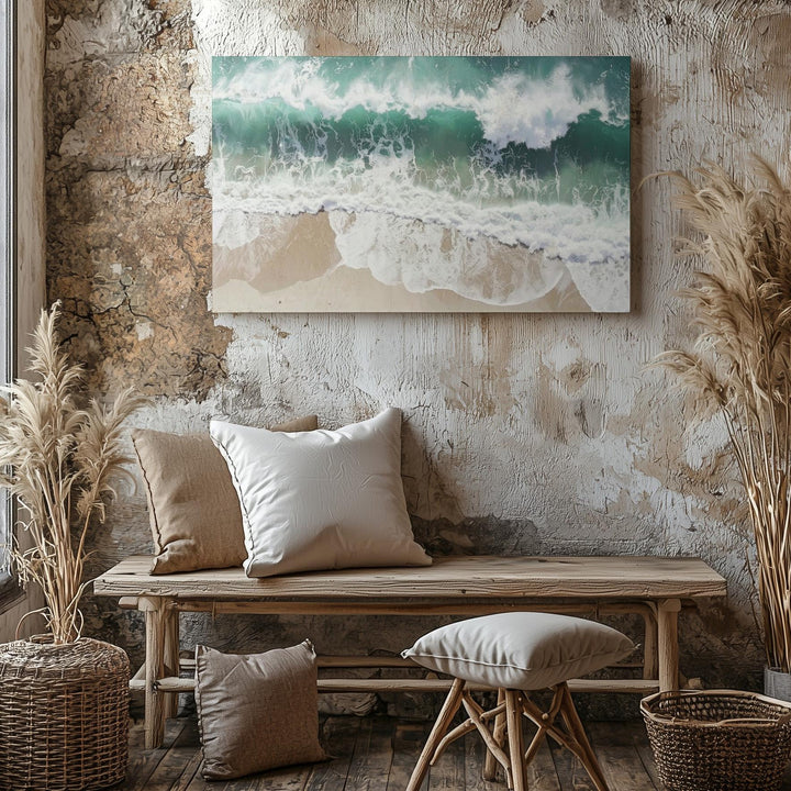 Coastal Rhythm Canvas – Aerial Ocean Waves with Sandy Beach & Sea Foam - Gifitto