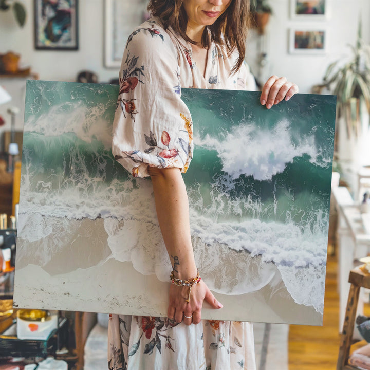 Coastal Rhythm Canvas – Aerial Ocean Waves with Sandy Beach & Sea Foam - Gifitto