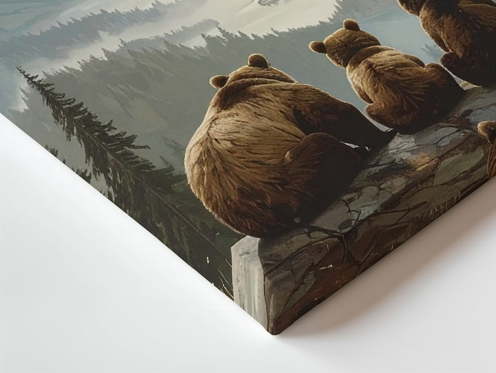 Contemplative Bear Family Canvas – Misty Mountain Wilderness Art - Gifitto