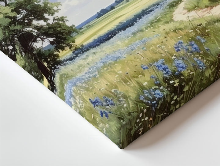 Blue Wildflower Path Canvas – Serene Summer Meadow Landscape Art - Gifitto