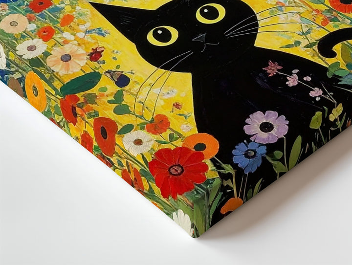 Klimt-Inspired Black Cat Canvas – Whimsical Floral Art Nouveau Print - Gifitto