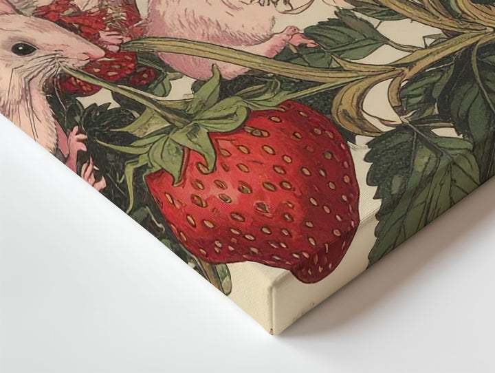 Vintage Strawberry Mice Canvas – Whimsical Botanical Folklore Print - Gifitto