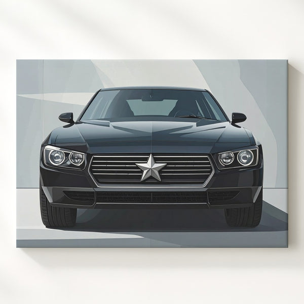 Precision Icon Canvas – Black Mercedes-Benz Front Profile in Minimalist Setting - Gifitto