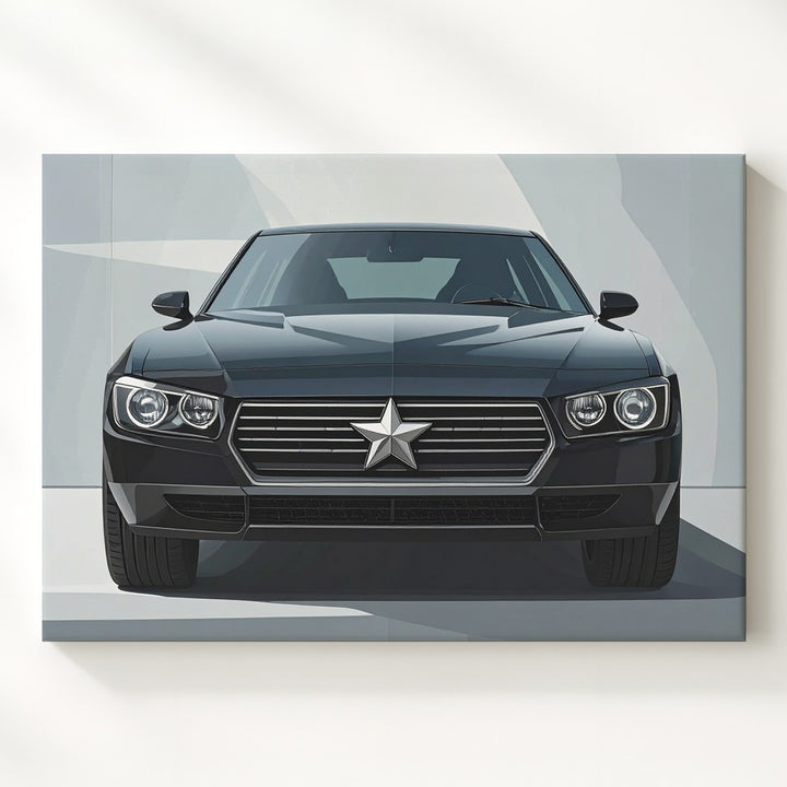 Precision Icon Canvas – Black Mercedes-Benz Front Profile in Minimalist Setting - Gifitto