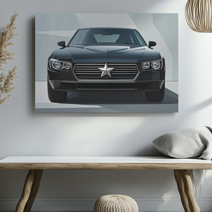 Precision Icon Canvas – Black Mercedes-Benz Front Profile in Minimalist Setting - Gifitto