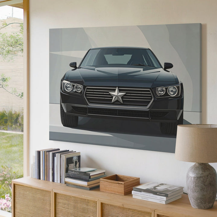 Precision Icon Canvas – Black Mercedes-Benz Front Profile in Minimalist Setting - Gifitto
