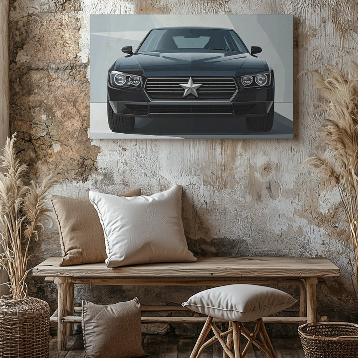 Precision Icon Canvas – Black Mercedes-Benz Front Profile in Minimalist Setting - Gifitto
