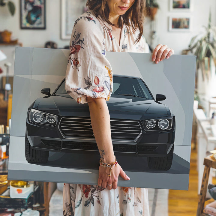 Precision Icon Canvas – Black Mercedes-Benz Front Profile in Minimalist Setting - Gifitto