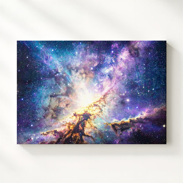 Starburst Galaxy Canvas – Radiant Core with Cyan, Pink & Lavender Spiral Arms - Gifitto