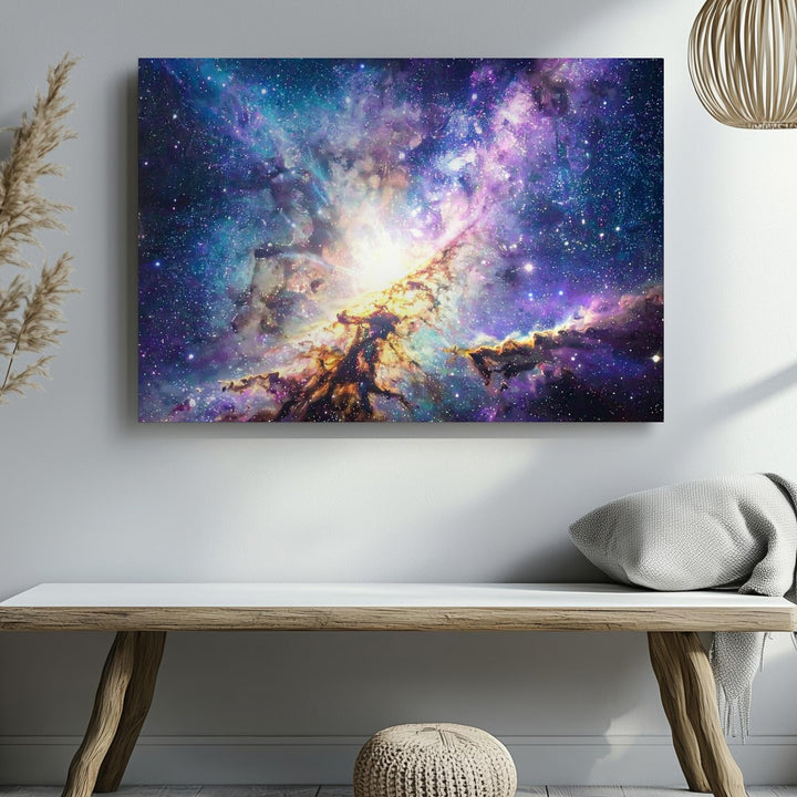 Starburst Galaxy Canvas – Radiant Core with Cyan, Pink & Lavender Spiral Arms - Gifitto