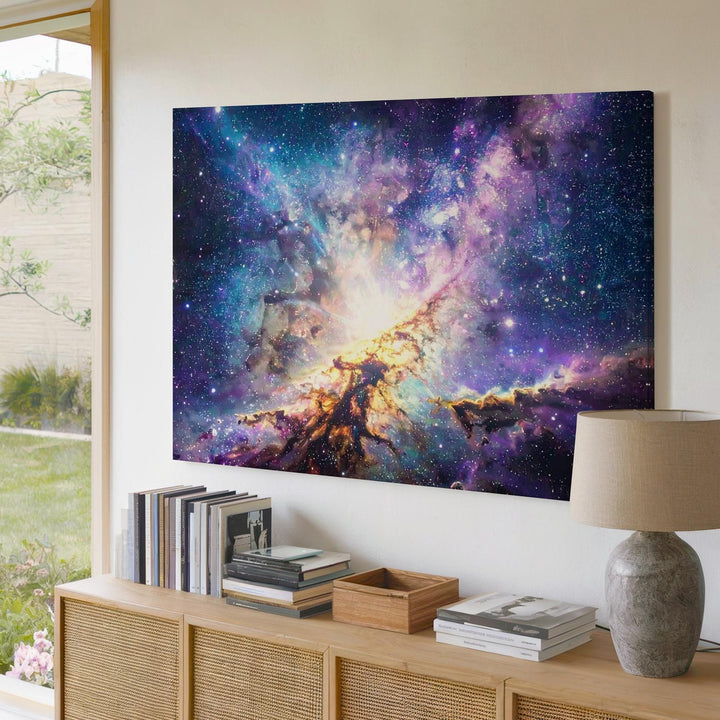 Starburst Galaxy Canvas – Radiant Core with Cyan, Pink & Lavender Spiral Arms - Gifitto