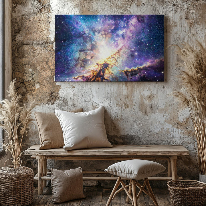 Starburst Galaxy Canvas – Radiant Core with Cyan, Pink & Lavender Spiral Arms - Gifitto