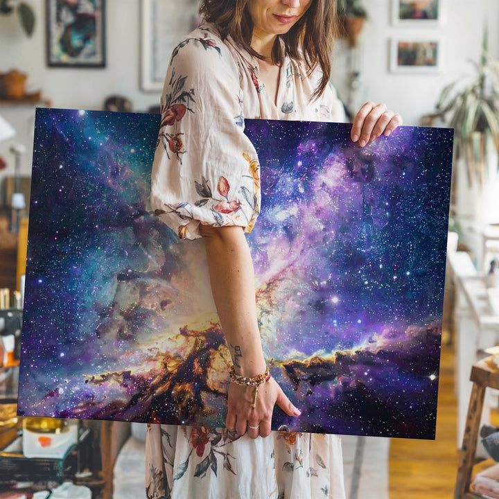 Starburst Galaxy Canvas – Radiant Core with Cyan, Pink & Lavender Spiral Arms - Gifitto