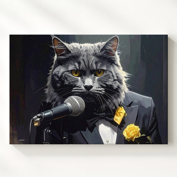 Jazz Singer Maine Coon Cat Canvas – Tuxedo Feline Performer Wall Art - Gifitto