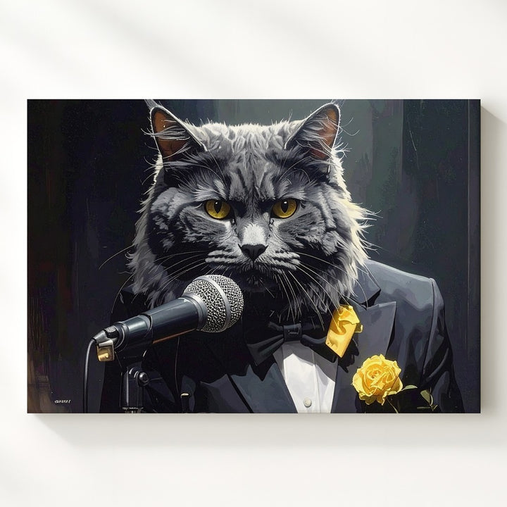 Jazz Singer Maine Coon Cat Canvas – Tuxedo Feline Performer Wall Art - Gifitto
