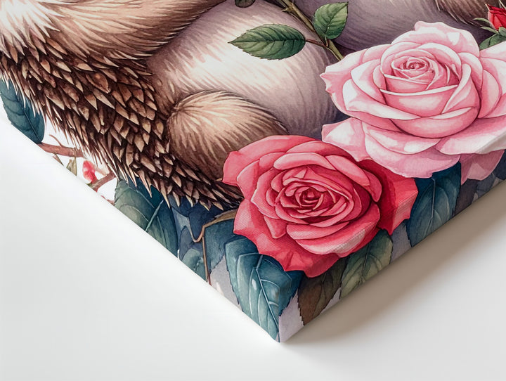 Hedgehog Love Canvas – Adorable Hedgehogs with Red Rose and Floral Frame - Gifitto