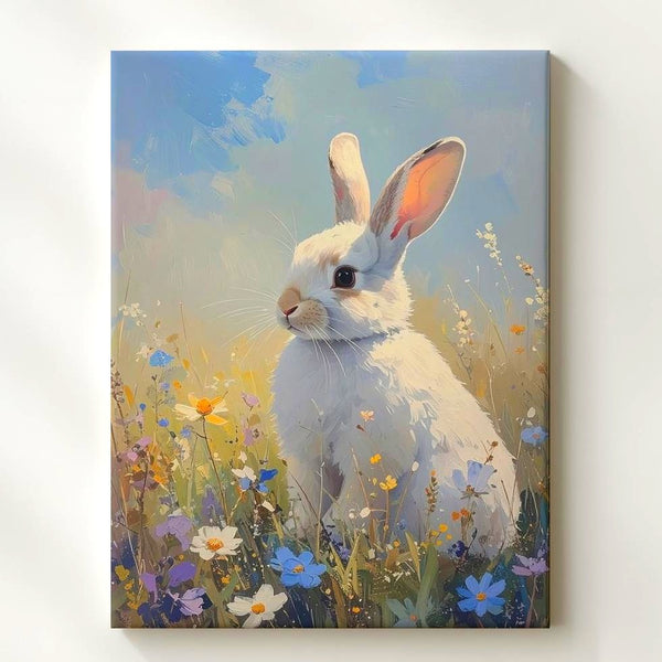 Pastel Rabbit in Meadow Canvas – Serene Springtime Wall Art - Gifitto