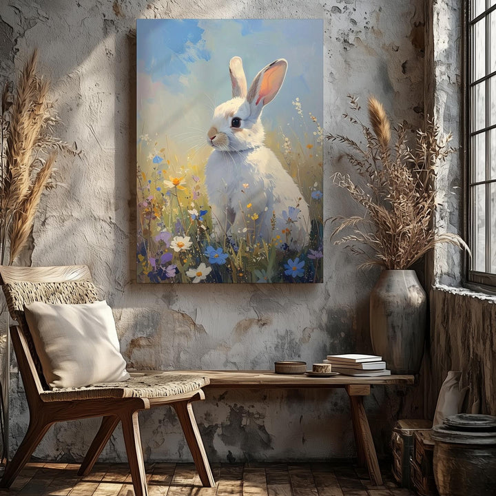 Pastel Rabbit in Meadow Canvas – Serene Springtime Wall Art - Gifitto