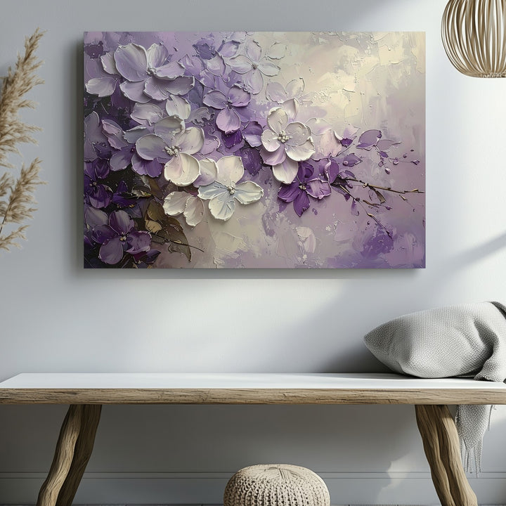 Lilac Whisper Impasto Canvas – Textured Floral Wall Art in Pastel Tones - Gifitto